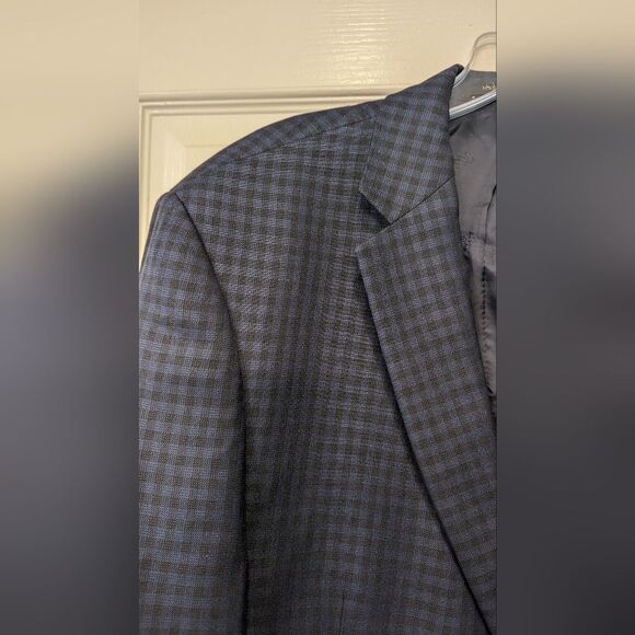 JoS A Banks tailored fit silk wool bland navy blue two button blazer coat sz 44L - Picture 8 of 13